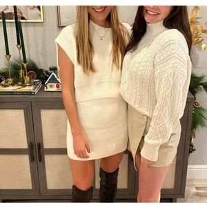 Zara White Sweater Skirt Set, Size S